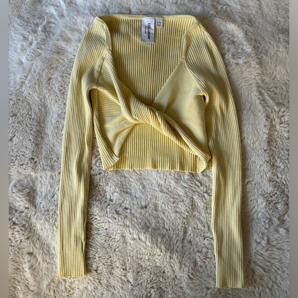Cotton On Twist-Front Rib Knit Long Sleeve Top - Yellow - Picture 1 of 5